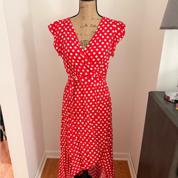 Red Polka Dot Wrap Dress - Picture 2 of 3